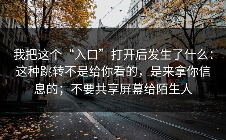 我把这个“入口”打开后发生了什么：这种跳转不是给你看的，是来拿你信息的；不要共享屏幕给陌生人