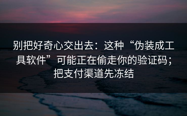 别把好奇心交出去：这种“伪装成工具软件”可能正在偷走你的验证码；把支付渠道先冻结