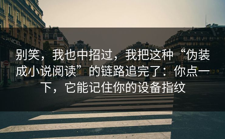 别笑，我也中招过，我把这种“伪装成小说阅读”的链路追完了：你点一下，它能记住你的设备指纹