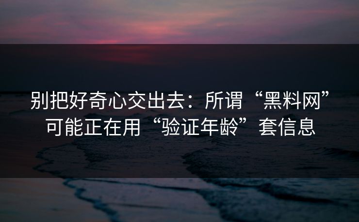 别把好奇心交出去：所谓“黑料网”可能正在用“验证年龄”套信息