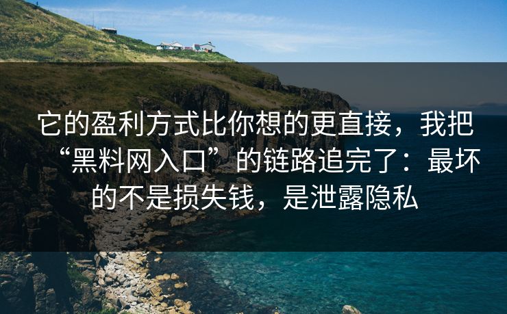它的盈利方式比你想的更直接，我把“黑料网入口”的链路追完了：最坏的不是损失钱，是泄露隐私