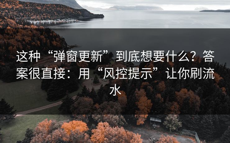 这种“弹窗更新”到底想要什么？答案很直接：用“风控提示”让你刷流水