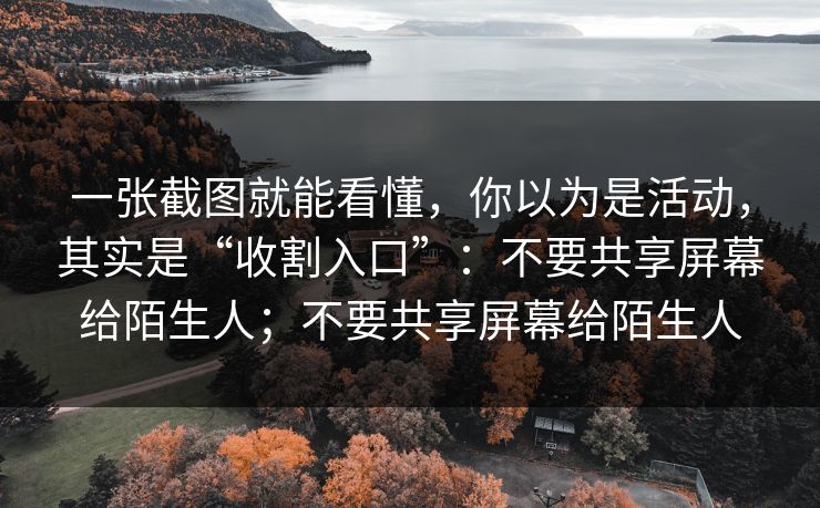 一张截图就能看懂，你以为是活动，其实是“收割入口”：不要共享屏幕给陌生人；不要共享屏幕给陌生人