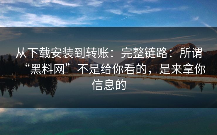 从下载安装到转账：完整链路：所谓“黑料网”不是给你看的，是来拿你信息的