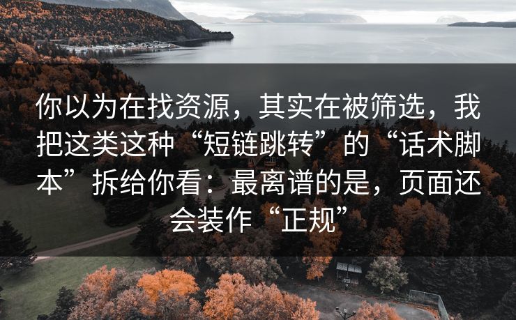 你以为在找资源，其实在被筛选，我把这类这种“短链跳转”的“话术脚本”拆给你看：最离谱的是，页面还会装作“正规”