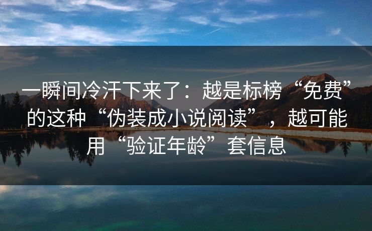一瞬间冷汗下来了:越是标榜“免费”的这种“伪装成小说阅读”,越可能用“验证年龄”套信息 一瞬间冷汗下来了:越是标榜“免费”的这种“伪装成小说阅读”,越可能用“验证年龄”套信息